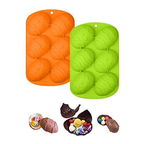 3D Dinosaur Egg Chocolate Molds Easter Silicone Molds Non-Stick 6 Holes Chocolate Mold DIY Cake Baking Making Tool for Jelly Candy Pudding -2PC-B-