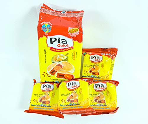 Banh Pia Pia Cake Hopia Cake with Salted Egg Yolk Tan Hue Vien - Saigon Gourmet Red Bean and Durian Flavor 14 Oz -Pack of 1-