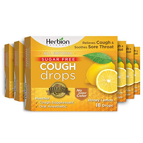 Herbion Naturals Cough Drops 108 Count Sugar Free Honey Lemon Drops -Pack of 6 18 Counts per Pack-