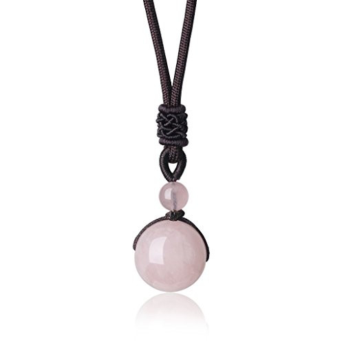 COAI Healing Crystals Rose Quartz Mala Bead Stones Pendant Adjustable Cord