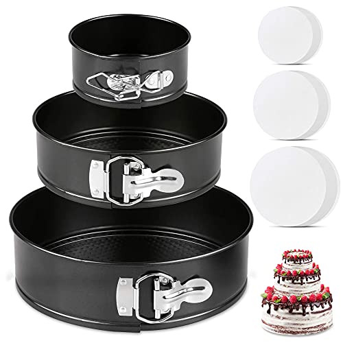Springform Pan Set of 3 Nonstick Cheesecake Pan with Removable Bottom Leakproof Round Cake Pan Set Includes 3 Pcs 4" 7" 9" Spring Forms Pan for Baking and 60 Pcs Parchment Paper Liners