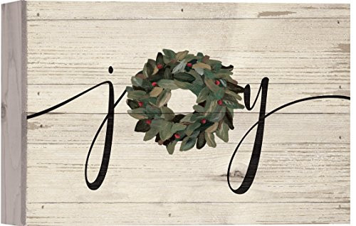 P. Graham Dunn Joy Boxwood Wreath Christmas 10 x 7 Wood Boxed Pallet Wall Plaque Sign