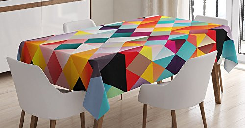 Ambesonne Psychedelic Decor Tablecloth, Retro Technology Theme Abstract Geometric Vibrant Pattern 90's Design Pixel Modern Print, Rectangular Table Cover for Dining Room Kitchen, 60x84 Inches, Multi