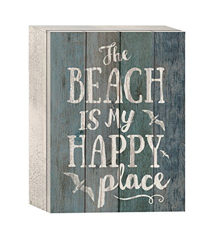 P. GRAHAM DUNN The Beach is My Happy Place Grey Distressed 8 x 6 Solid Wood Boxed Pallet Plaque Sign