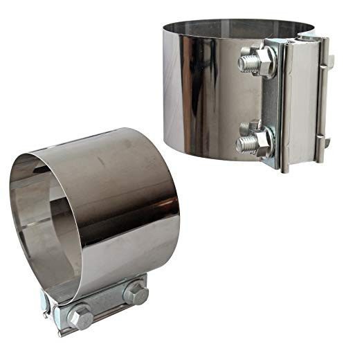 Exhaust Clamp Stainless Butt Joint 2Pcs 4" Band Clamp Exhaust Sleeve 4Inch 304 Stainless Steel Pipe Clamp Butt Joint Exhaust Muffler Clamp Band-2Pack-