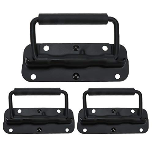 Coshar Heavy Duty Cabinet Hardware Recessed Spring Loaded Pull Handle Black 4.3"x3.0"with Screws