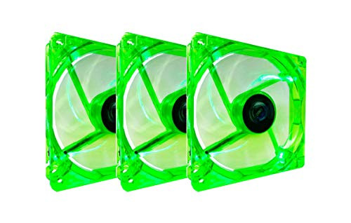 Apevia CF312SL-UGN 120mm 4pin Molex + 3pin Motherboard Silent Green LED Case Fan (3-pk)