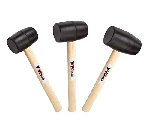 YIYITOOLS Rubber Mallet Set With Wood Handle3 Piece-8oz16oz  and  24ozBlackLightweight and Durable Double-Faced Solid Rubber Head Hammer Rubber Hammer Wooden Mallet -YY-2-007-