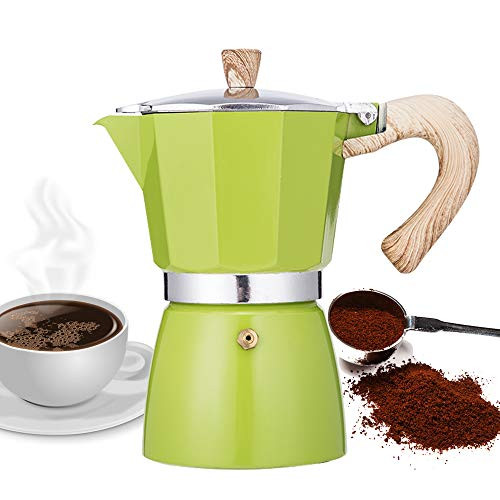 NARCE Stovetop Espresso Maker Moka Pot 6 Cup  9.3oz Green - Cuban Coffee Maker Stove top coffee maker Moka Italian espresso greca coffee maker Aluminum
