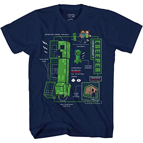 Minecraft Creeper Blueprint Big Boys Youth T-Shirt Licensed -Navy Medium-
