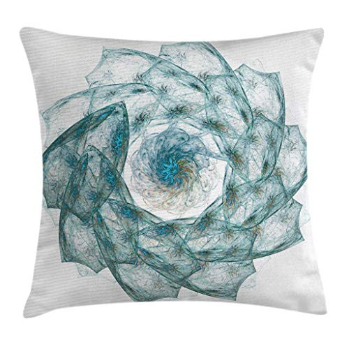 Ambesonne Spires Decor Throw Pillow Cushion Cover, Flower Shaped Spiral Digital Vortex Pattern with Hazy Colored Elements Art Image, Decorative Square Accent Pillow Case, 16 X 16 Inches, Teal