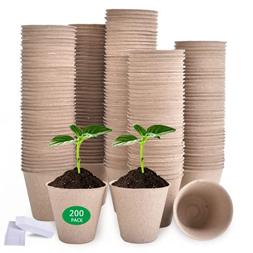 JERIA 200-Pack 3.15 Inch Peat Pots Plant Starters for Seedling with 200 Pcs Plant Labels Biodegradable Herb Seed Starter Pots Kits Garden Germination Nursery Pot