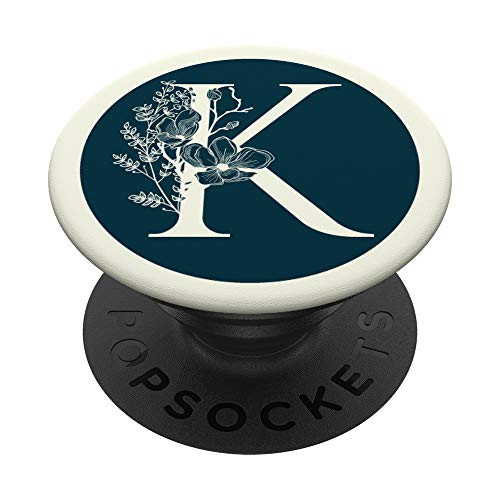 K Pretty Navy  and  Cream Floral Initial Letter Monogram by RHO PopSockets Grip and Stand for Phones and Tablets