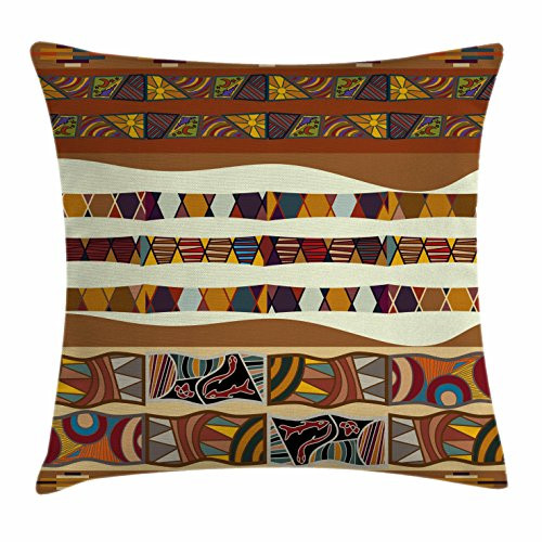 Ambesonne Tribal Throw Pillow Cushion Cover, Traditional African Folk with Cultural Featured Trippy Icons Boho Abstract Design, Decorative Square Accent Pillow Case, 16 X 16 Inches, Multicolor