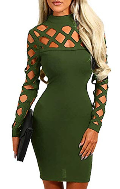 AMiERY Women's Sexy Cocktail Dresses for Women Party Club Solid Mini Bandage Bodycon Dress Backless Green L