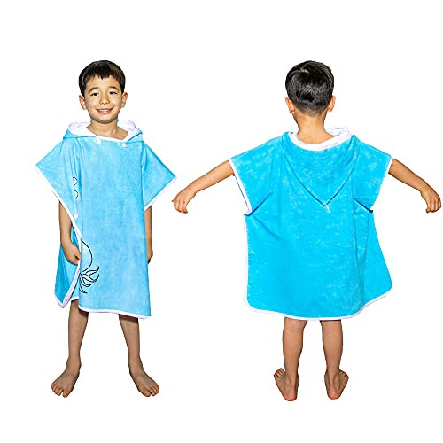 VNICGFOMGT Kids Hooded Towels Poncho Bath Towel for Toddler Boys Girls Cotton Kids Beach Towel with Hood Soft Absorbent Bath Wrap Towels Swim Poncho Changing Robe24"x24" Blue Octopus