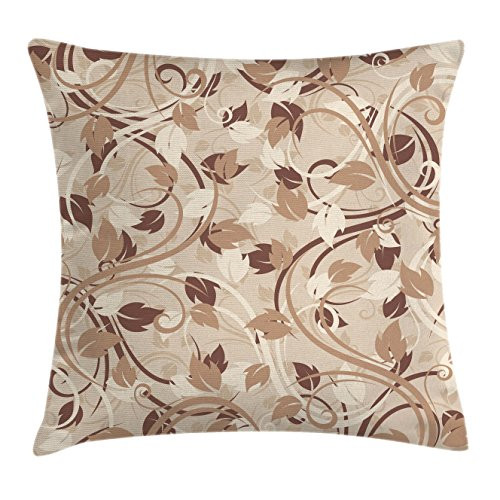 Ambesonne Ivory Throw Pillow Cushion Cover, Autumn Leaves in Faded Earthen Tones Fall Season Branches Romance Illustration, Decorative Square Accent Pillow Case, 16 X 16 Inches, Cream Umber Cocoa