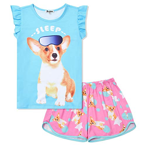 Jxstar Girls Dog Pjs Pajama Sets Flutter Sleeve Summer Cotton SleepwearSize 6 7 Jxstar Girls Dog Pjs Pajama Sets Flutter Sleeve Summer Cotton SleepwearSize 6 7