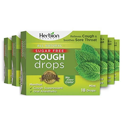 Herbion Naturals Sugar Free Cough Drops 108 Counts Mint Flavor -Pack of 6 18 Counts per Pack-