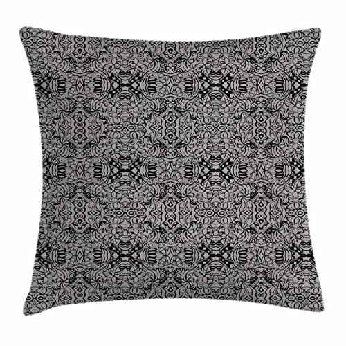 Ambesonne Dark Grey Throw Pillow Cushion Cover, Abstract Antique Pattern with Curves and Swirls Renaissance Revival Vintage, Decorative Square Accent Pillow Case, 16 X 16 Inches, Pale Grey Black