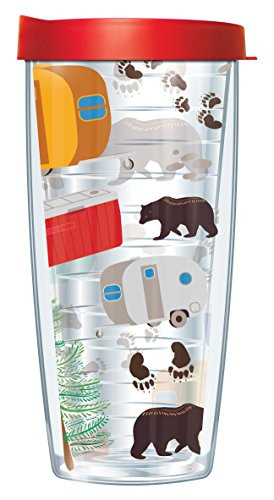 Camping Camper & Bear Clear Wrap Traveler 16 Oz Tumbler Mug with Lid