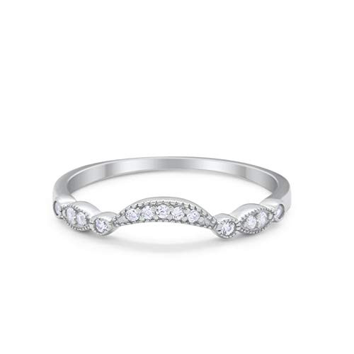 Blue Apple Co. Art Deco Curved Wedding Band Ring Round Simulated Cubic Zirconia 925 Sterling Silver Size-7 Blue Apple Co. Art Deco Curved Wedding Band Ring Round Simulated Cubic Zirconia 925 Sterling Silver Size-7