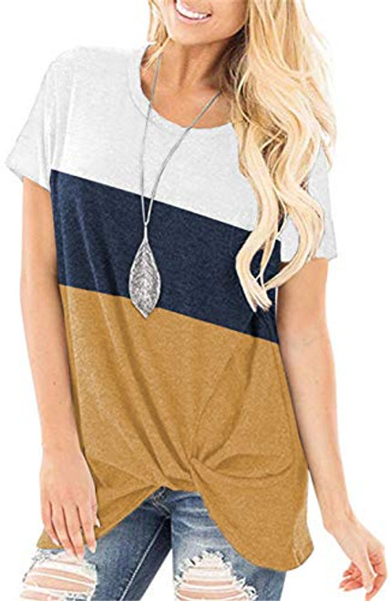 onlypuff Side Knot Shirts for Women Color Block Short Sleeve Tunics Loose Fit XXL onlypuff Side Knot Shirts for Women Color Block Short Sleeve Tunics Loose Fit XXL