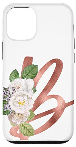iPhone 12-12 Pro First Name Initial B Monogram Rose Pink Floral Case