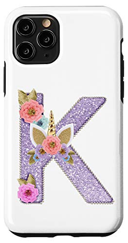iPhone 11 Pro Monogram Unicorn Letter First Name Initial K Case