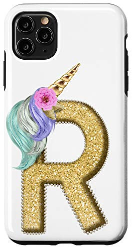 iPhone 11 Pro Max Monogram Unicorn Rainbow Letter First Name Initial R Case