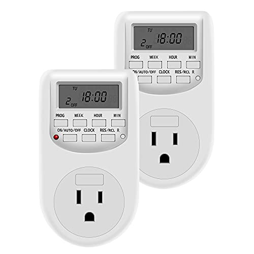 NICREW Timer Outlet 24 Hours Indoor Plug-in Timer and Programmable Lamp and Light Timer Timers for Electrical Outlets 15A - 1800W-2 Pack-