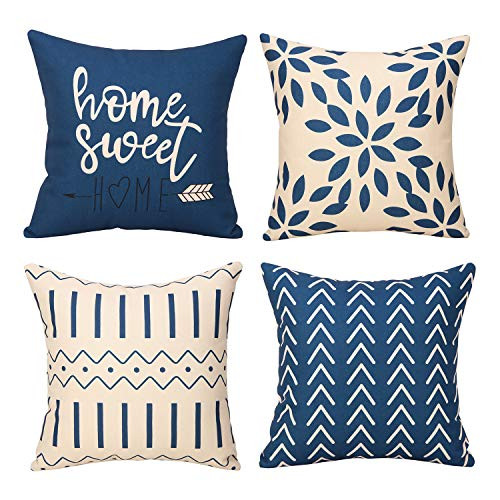 Merrycolor Pillow Covers 18x18 Set of 4 Modern Sofa Farmhouse Throw Pillow Cover Decorative Outdoor Indoor Linen Fabric Pillow Case for Couch Bed CarBlue Merrycolor Pillow Covers 18x18 Set of 4 Modern Sofa Farmhouse Throw Pillow Cover Decorative Outdoor Indoor Linen Fabric Pillow Case for Couch Bed CarBlue