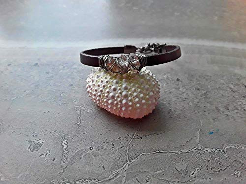 Raw Herkimer Diamond April Birthstone Leather Three Stone Bracelet Gunmetal