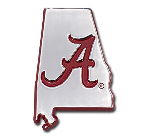 University of Alabama - State Shaped Shiny Chrome METAL Auto Emblem (with crimson trim)