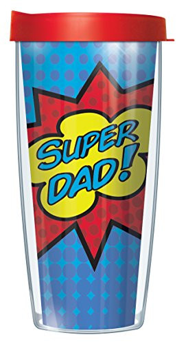 Super Dad Superhero Comic Look 16 Oz Traveler Tumbler Mug with Lid