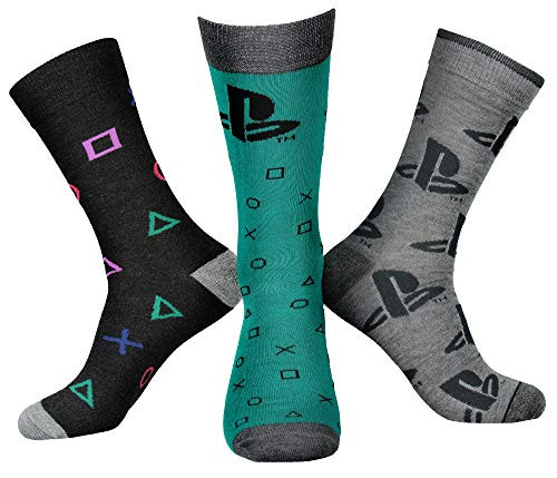 PlayStation Socks Men's Video Game Gaming Logo Patterns 3 Pack Mid-Calf Adult Crew Socks