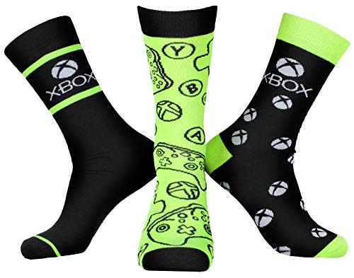 Xbox Socks Men's Video Game Controllers Gaming Logo Patterns 3 Pack Mid-Calf Adult Crew Socks
