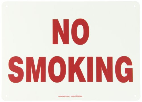 Accuform MSMK545VP Plastic Safety Sign Legend"NO Smoking" 10" Length x 14" Width x 0.055" Thickness Red on White