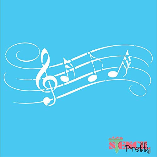 Music Stencil - DIY Airbrush Piano Notes Template Best Vinyl Large Stencils for Painting on Wood Canvas Wall etc.-M -17" x 7.25"- Brilliant Blue Color Material