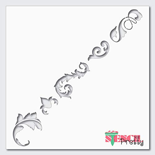 Decorative Antique Border Elements Stencil Best Vinyl Large Stencils for Painting on Wood Canvas Wall etc.-L -17" x 3"- Ultra Thick Exhibit Grade White Color Material