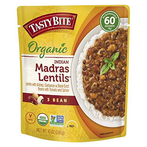 Tasty Bite Organic 3 Bean Madras Lentil 10 Ounce Lentils 6 Count -Pack of 6-