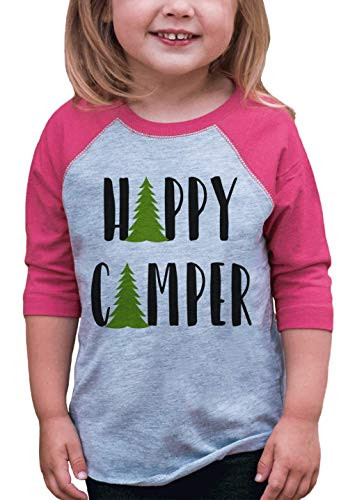 7 ate 9 Apparel Girl's Happy Camper Outdoors Raglan Tee Small Pink