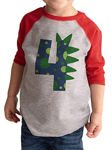 7 ate 9 Apparel Boy's Four 4 Fourth 4th Dinosaur Birthday Dino Red Raglan Tee 5T