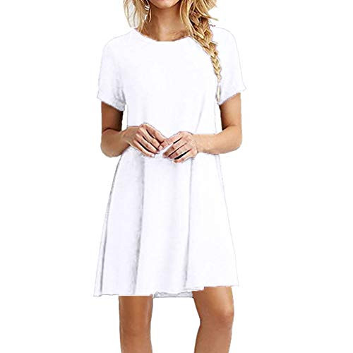 Women Shift Dress BXzhiri Solid O-Neck Short Sleeve Casual Swing Knee Length Dresses White Women Shift Dress BXzhiri Solid O-Neck Short Sleeve Casual Swing Knee Length Dresses White