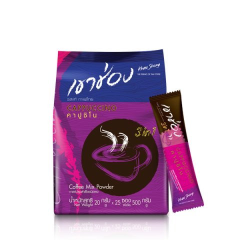 Khao Shong Thai Instant Coffee Powder Cappuccino Coffee Mix 3 in 1 - 20g. X 25 Sachets -