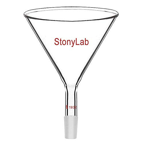 StonyLab Glass Short Stem Powder Funnel with 100 mm Top O.D. and 19-22 Inner Joint Filter Funnel Glass Funnel