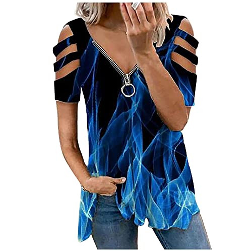 Womens Short Sleeve Tops T-Shirt Cute O-Neck Gradient Fitting Blouse Loose Casual Rounded V Neck Stretch