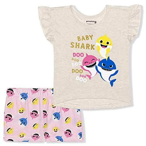 Nickelodeon Baby Shark 2 Pack Shirts and Shorts Set for Girls Baby and Toddler Size 4T Light Beige