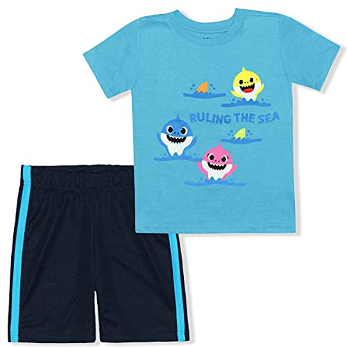 Nickelodeon Baby Shark 2 Pack Short Sleeve Tee Shirt and Shorts Set for Boys Blue Size 5T
