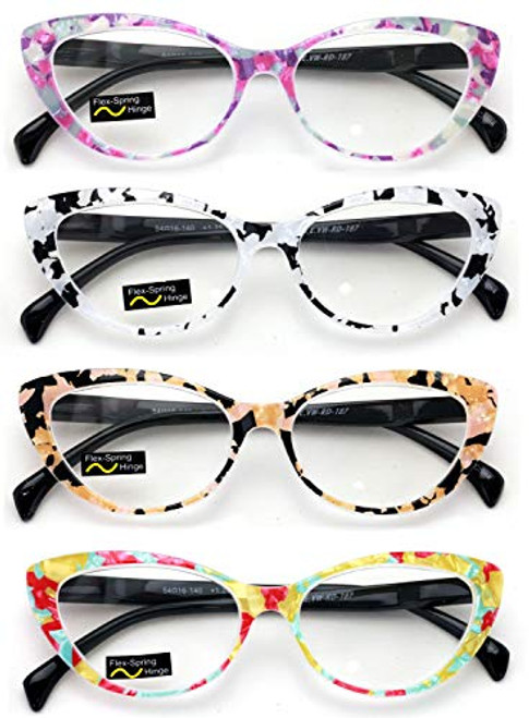 4 Pairs Lot Women Cateye Mosaic Pattern Fashion Reading Glasses Reader -4 Pairs 1.50-